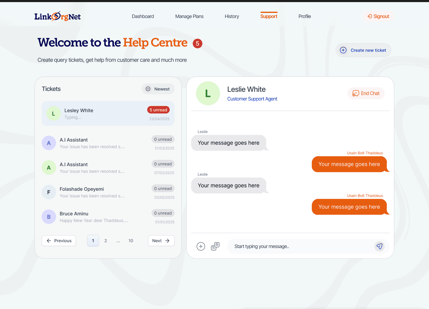 Customer Portal for LinkOrgNet